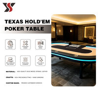 Mesa de Póker Texas Plegable con Luz LED Personalizada YS OEM, Mesa de Juego de Casino con Brillo Cian, Doble Fieltro y 10 Portavasos