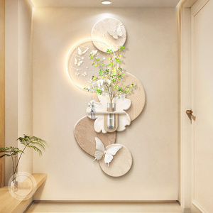 Lámpara LED de Pared con Sensor de Movimiento, Estilo Crema de Madera Natural, Textura Floral Tridimensional, para Entrada/Recibidor, Sala de Estar, Arte Mural - Product Image 2