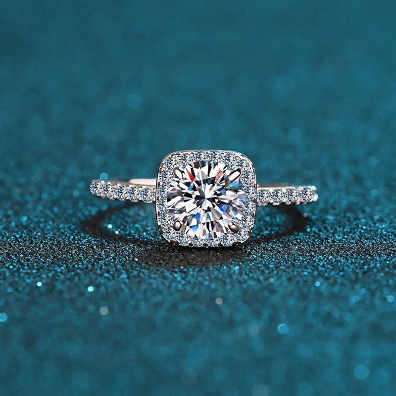 Plata 925 Original 2 quilates diamante prueba pasado excelente corte D Color Moissanite anillo cuadrado espumosos de piedras preciosas joyería de la boda