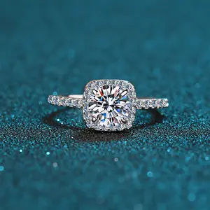 Anel de prata 925 original 2, teste do diamante do carat passado, excelente corte d de cor moissanite, anel quadrado brilhante, pedra preciosa, joias de casamento