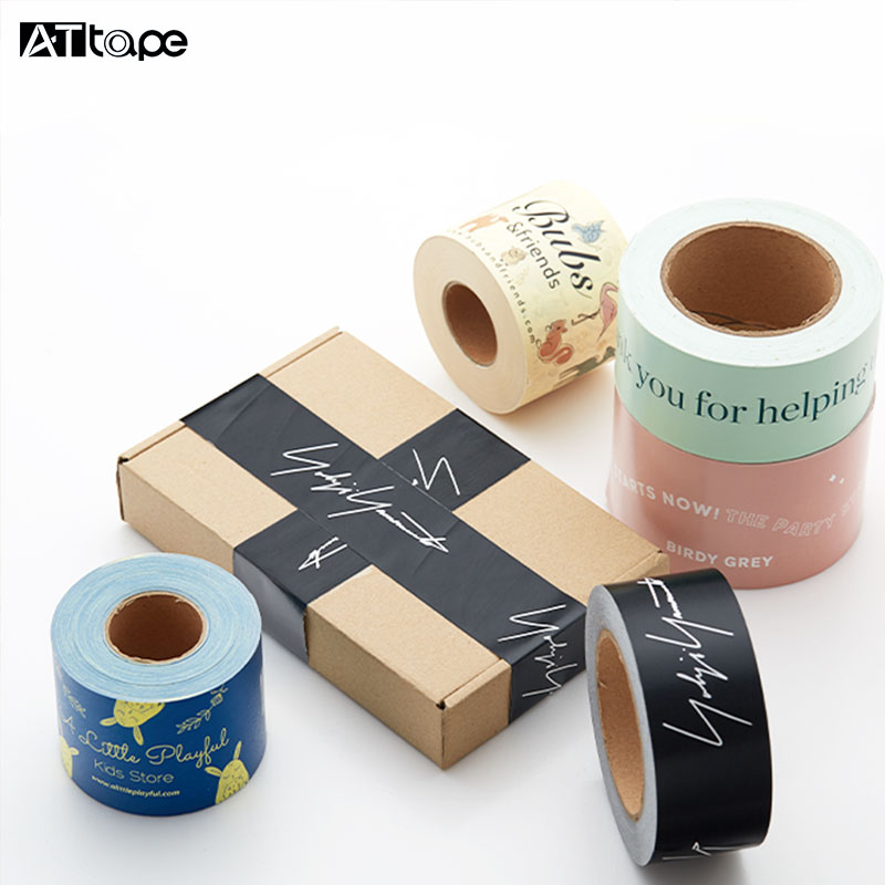 Custom Printing Logo Self Adhesive Paper Reinforced Shipping Black Packing Single Sided Kraft Paper Adhesive Tape