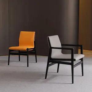 NOVA sedie scandinave da esterno in legno massello sedia da pranzo in pelle con schienale basso per cucina e Hotel