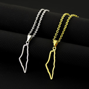 Collier pendentif carte d'Israël en acier inoxydable, creux, pour hommes, femmes et couples, vente chaude, bijoux de mode en gros de Yiwu - Product Image 1