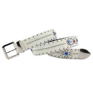 Cinturón de Cuero Personalizado de Lujo con Cristales de Imitación y Tachuelas de Aleación de Zinc para Hombre, Diseño de Caballo <span class=keywords><strong>Blanco</strong></span> y Dragón, Estilo Casual, Longitud Ajustable - Product Image 2