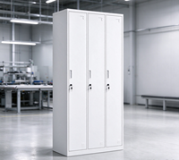 Armoire métallique à 3 portes avec serrure à clé, trous de ventilation, casier de rangement pour vêtements du personnel pour école, gymnase, bureau