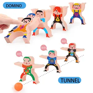 Juego de bloques de construcción de equilibrio para niños, conjunto de bloques de construcción de equilibrio de juego de dominó clásico con diseño de explorador acrobático, 16 piezas