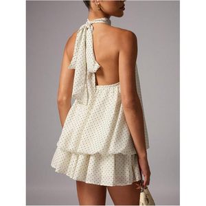 Vestido Mini Halter con Estampado de Lunares para Mujer FOXA, Cintura Baja, Volantes, Corte en A, Vestido de Cóctel de Chifón sin Mangas para Fiesta o Evento Nocturno - Product Image 2