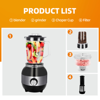 Mixeur Électrique Commercial HALEY, Hachoir à Viande, Extracteur de Jus, Gris Noir, Lame en Acier Inoxydable, 1200W, 1,8L, 3 Vitesses, Fonction Pulse