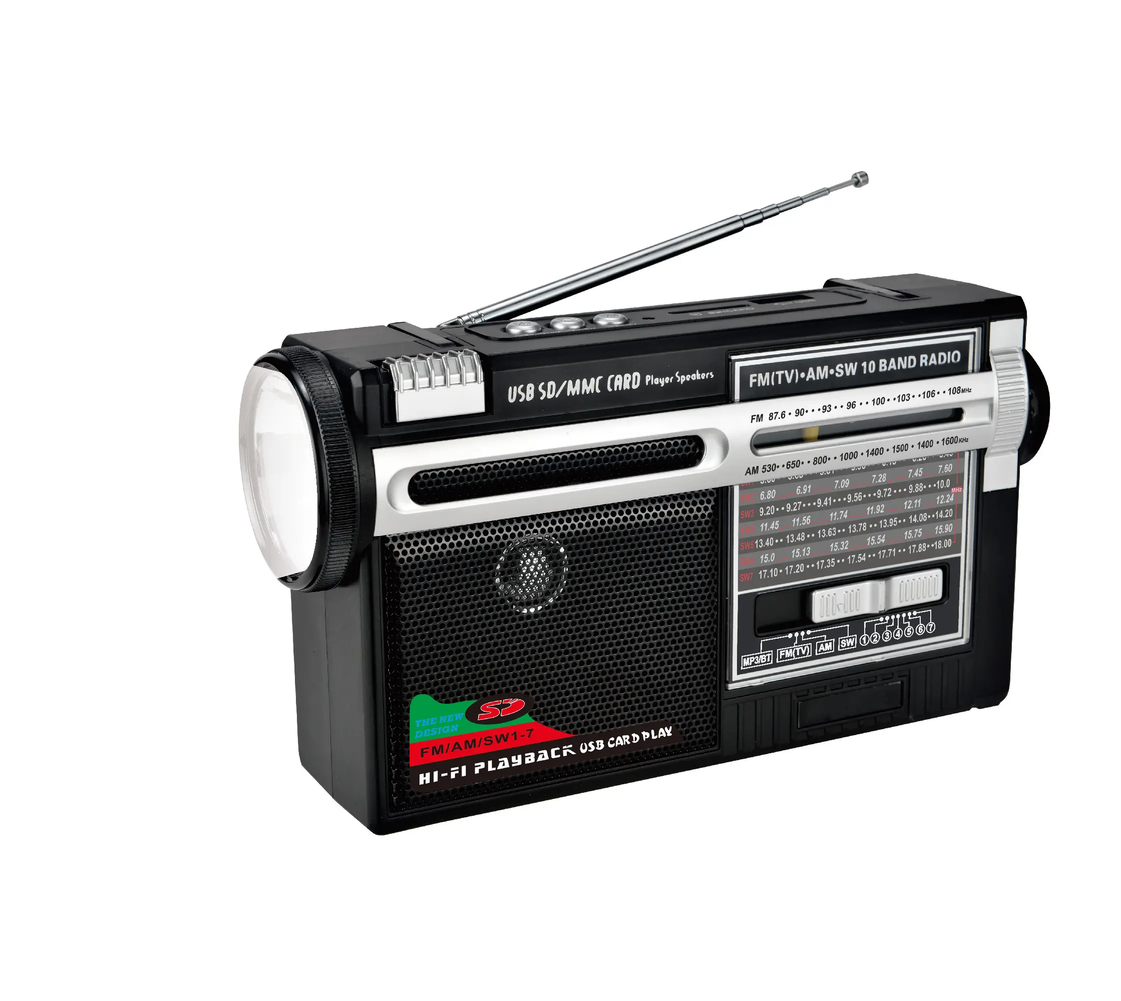 Penjualan langsung pabrik OEM Radio Retro Klasik FM TV AM SW Radio portabel BT USB senter SD lampu penerima rumah Speaker bawaan