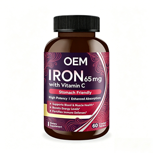 Tabletas de Hierro 65mg + Vitamina C 250mg OEM ODM, 60 Unidades – Amigables con el Estómago, Recubiertas, Sin Gluten, Veganas, Suplemento Dietético - Product Image 1