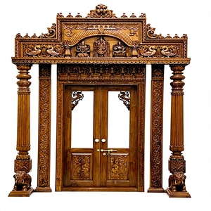 Traditional Handmade Pooja Room Double Door High Quality Hand Carved Main Gate for <b>Mandir</b> USA Luxury Temple Door Manufacturers - Product Image 2