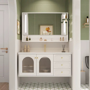 Bathroom cabinet French retro <b>oak</b> smart bathroom washbasin combination slate hot-bent integrated basin - Product Image 4