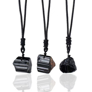 Spiritueller Schmuck Kristall heilen mit Seil natürlichen schwarzen Turmalin rauen Mode Anhänger für Healing Reiki - Product Image 2