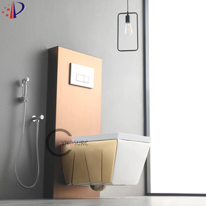 WC mural suspendu gris, simple, plaqué or, avec bon système de chasse d'eau - Product Image 2