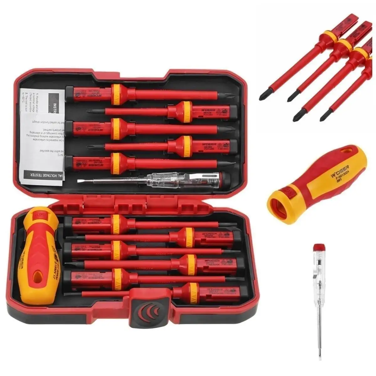 Outils à main 1000V 13 pièces Jeu de tournevis isolés interchangeables + Phillips à fente magnétique Pozidriv Torx Bits ensemble d'outils d'électricien