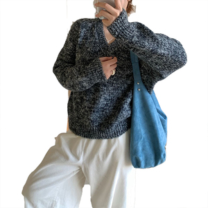 Pull en maille à col en V rétro pour femme, nouvelle collection automne 2026, style décontracté ample, manches longues, haut tendance, pull rétro à col en V - Product Image 5