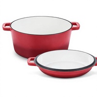 2-in-1 Emailliertes Gusseisen-Bratpfannenset, 5QT Topf mit 2QT Pfannendeckel, Antihaftbeschichtung, Ofen- und Herdplattengeeignet, Rot