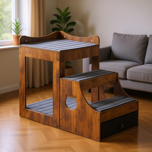 Cama para Mascotas, Pequeña, de Madera Marrón, con Almacenamiento, para Perros y Gatos, Estilo Clásico, Desmontable y Lavable - Product Image 2