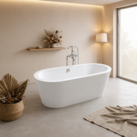 Baignoire autoportante ovale incurvée sur mesure, blanche, avec vidange de trop-plein, pour salle de bain en suite, 150cm 170cm 180cm
