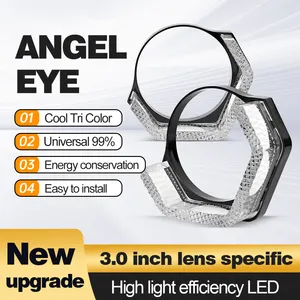 Custom 3.0Inch 5d Angel Eye Wrgb Driekleurige Dagelijkse Lopende Bi-Led Projector Lens I8 V30 Auto 12V 5W Koplamp Decoratieve Hoes