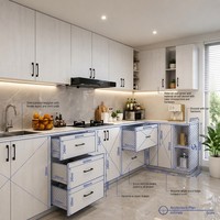 Armoires de cuisine modernes sur mesure en bois laqué blanc avec évier inclus, structure multi-tiroirs, unité modulaire
