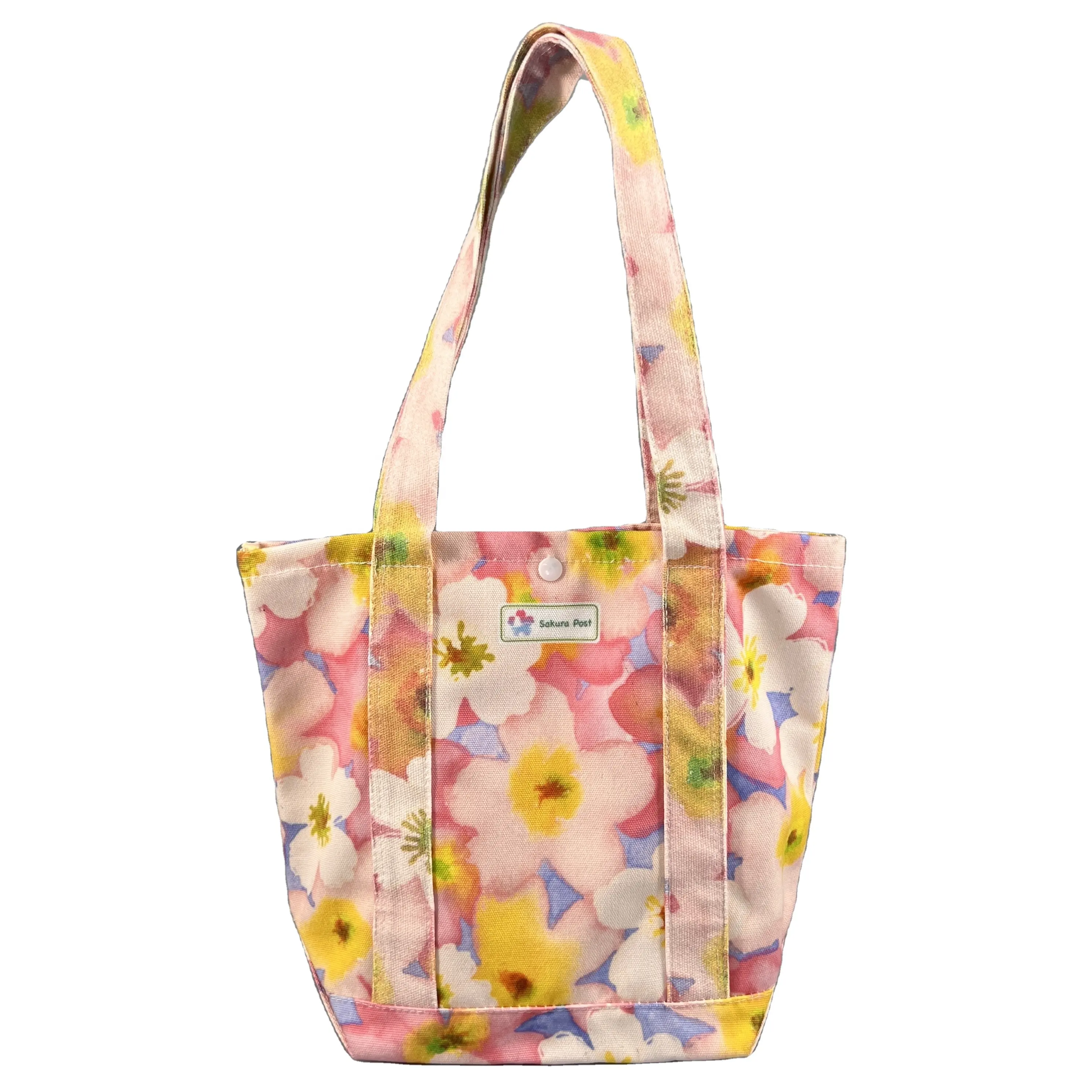 Floral logo printing multi color full cotton 12oz 16oz tote shopping beach reusable canvas bag