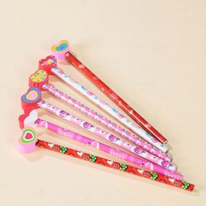 Crayons en bois noirs personnalisés de haute qualité avec tête d'effaceur en forme de cœur pour la Saint-Valentin, vente en gros - Product Image 1
