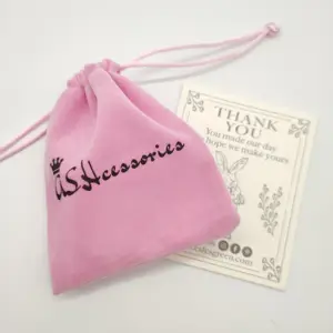Custom Your Logo Printed High Quality Ribbon Bow Suede Jewelry Pouch