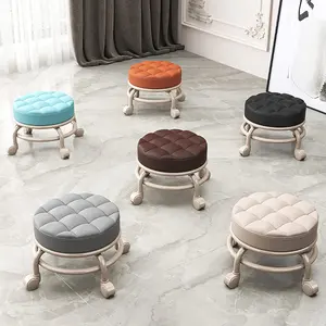 NOVA Living Room Footstools With Universal Swivel Caster Wheels Leather Small Stools Round PU Seat Metal Frame Kids Chair