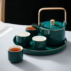 Europäischen stil moderne hohe qualität green royal duke elegante teekanne porzellan tee-set mit tablett