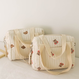 Bolsa de Tela de Algodón con Diseño Acolchado y Lindo Bordado de Oso de Dibujos Animados para Niños Organizador de Pañales para Mamá y Bebé para Cochecito - Product Image 6