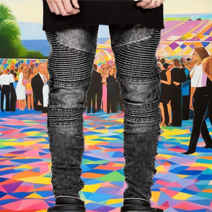 Pantalones de mezclilla casuales para <span class=keywords><strong>hombre</strong></span>, estilo urbano, transpirables, ligeros, rasgados, de motociclista, a la moda, ajustados, en negro, blanco y azul, <span class=keywords><strong>tipo</strong></span> <span class=keywords><strong>jogger</strong></span>. - Product Image 2