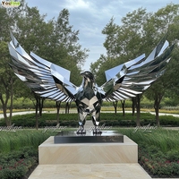Escultura de águila grande de acero inoxidable con alas extendidas, estatua de pájaro de metal pulido para decoración de jardín, plaza, hotel, villa, personalizable.