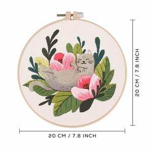 1 Juego con camilla de bordado Kit de patrón de gato para principiantes Kit de gato DIY para principiantes Kit de costura de gato de planta - Product Image 4