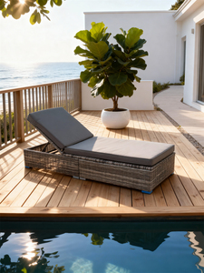 Chaise longue en rotin multi-positions personnalisable réglable inclinable et meuble <span class=keywords><strong>de</strong></span> patio <span class=keywords><strong>plat</strong></span> pour le <span class=keywords><strong>bain</strong></span> <span class=keywords><strong>de</strong></span> <span class=keywords><strong>soleil</strong></span> au bord <span class=keywords><strong>de</strong></span> la piscine et le balcon - Product Image 1