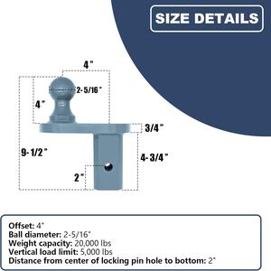 Extension <span class=keywords><strong>de</strong></span> boule d'<span class=keywords><strong>attelage</strong></span> déportée <span class=keywords><strong>de</strong></span> 4 pouces compatible avec les attelages <span class=keywords><strong>de</strong></span> remorque Gooseneck Turnoverball, capacité <span class=keywords><strong>de</strong></span> charge 20000 Lbs GTW/5000 Lbs VTW, diamètre <span class=keywords><strong>de</strong></span> boule 2-5/16 pouces - Product Image 3