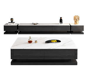 Moderno y Lujoso Mueble para TV de MDF y Mesa de Centro con Superficie de Piedra Sinterizada, con Almacenamiento LED para Sala de Estar - Product Image 4