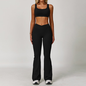 Contrast Color Yoga Set Women Shockproof Sports Bra High Waist <b>Leggings</b> 2 Piece Gym Outfit - Product Image 4