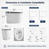 Bidet intelligent automatique monobloc en céramique moderne carré avec télécommande, siège chauffant, double chasse d'eau, LED, S-Trap/P-Trap