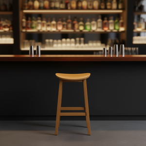 Tabouret de bar en teck, hauteur 30 pouces, siège en forme de selle, design moderne minimaliste, mobilier de bar à domicile, mobilier commercial - Product Image 2