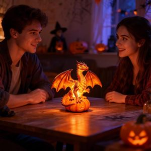 Halloween <b>Dragon</b> Pumpkin Statue Lamp Battery Powered Indoor Decor <b>Light</b> Gothic Fantasy Halloween Decoration - Product Image 3