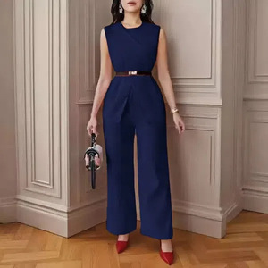 Conjunto de 2 Piezas para Mujer, Nuevo Modelo 2026, Top sin Mangas con Cinturón y Pantalones Anchos, Elegante, Sólido, Informal, para Oficina - Product Image 2