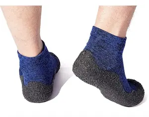 1 paire de chaussettes antidérapantes pour hommes, bleu, semelle en caoutchouc, pieds nus, plage, cheville, vente en gros