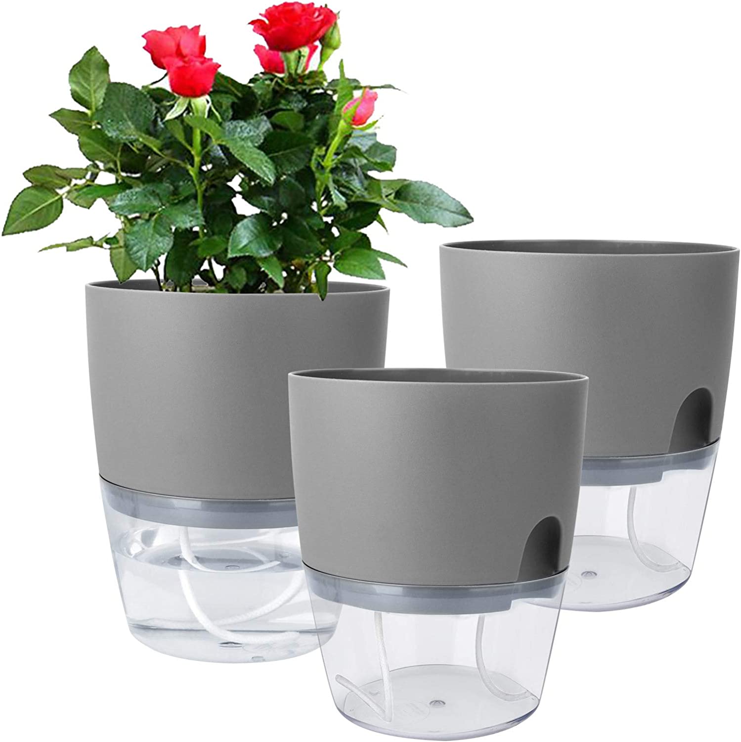 Macetas grandes de autoriego para plantas de interior, macetas de flores de plástico decorativas modernas para interior