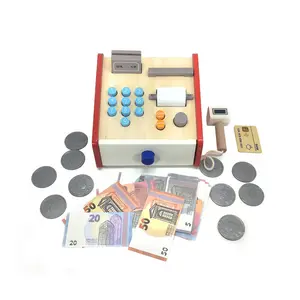 モンテッサー木製子供教育玩具シミュレーション銀行レジレジストラドラショッピングデスクふり遊びおもちゃ