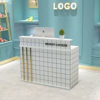 Comptoir de réception rose au design moderne, petit, en bois de luxe pour salons de coiffure, hôtels, magasins de vêtements, bureaux, salons de manucure