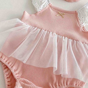Tutina estiva <span class=keywords><strong>a</strong></span> triangolo con maniche <span class=keywords><strong>a</strong></span> volant in pizzo <span class=keywords><strong>a</strong></span> rete per neonate - Product Image 3