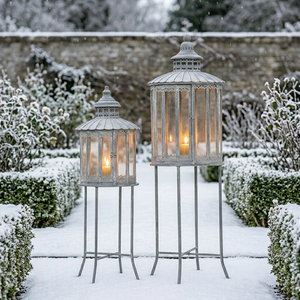 Lanternes à bougies en fer gris antique en gros avec support, faites à la main pour la décoration de la maison à Pâques et Noël - Product Image 6