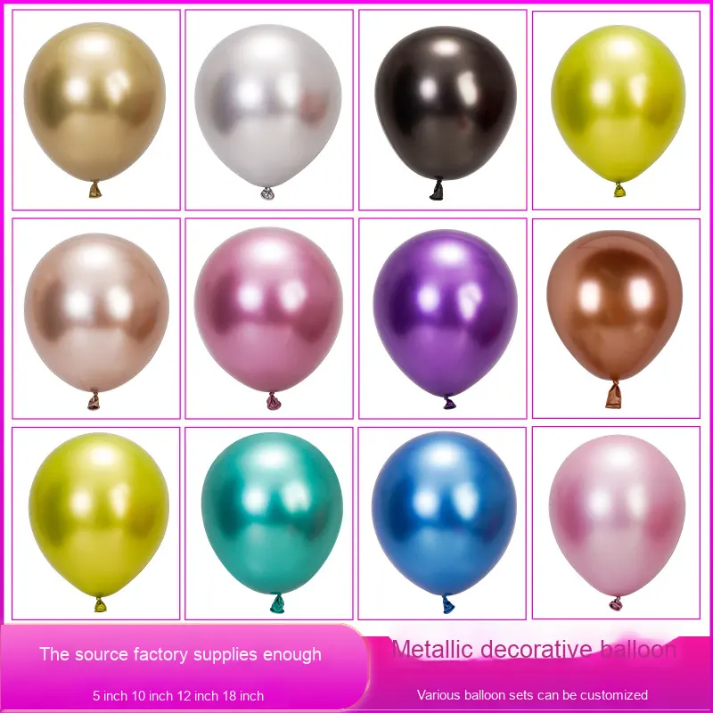 Wholesale Chrome Metal Glossy Latex Long Helium Balloon 5 10 12 Sizes Christmas Mother's Day Birthday Halloween Party