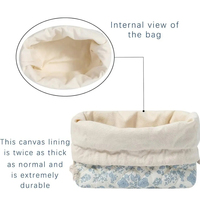 Pochette de maquillage de voyage à fleurs bleu clair personnalisée sac à cosmétiques grande capacité sac à maquillage en coton matelassé avec cordon de serrage avec doublure en toile
